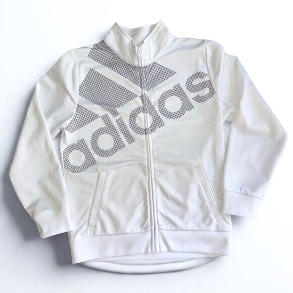 Adidas Youth White Track Jacket Size 10/12 Full Zip Logo Athletic